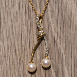 SOLD - The Cates:  Vintage Pearl and Diamond Knot Pendant in Yellow Gold