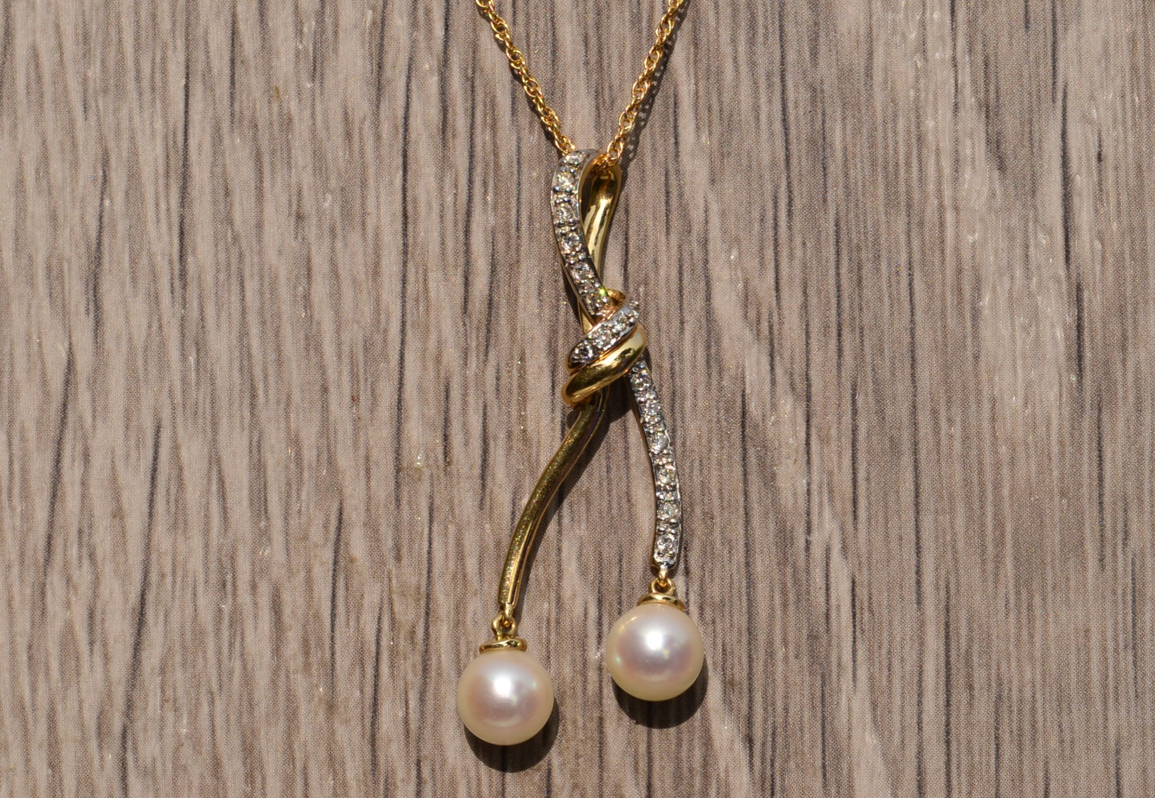SOLD - The Cates: Vintage Pearl and Diamond Knot Pendant in Yellow Gold