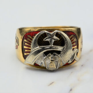 SOLD: The Thornton:  Antique Shriners Ring in White and Yellow Gold with Enamel