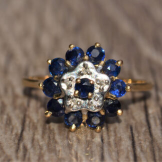 SOLD - The Macedonia:  Vintage Ladies Yellow Gold Sapphire and Diamond Cocktail Ring