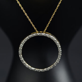 SOLD - The Dade:  Contemporary Circle Diamond Necklace in Yellow Gold