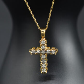 SOLD - The Challis:  Vintage 14 Karat Yellow Gold Cross Pendant set with Diamonds