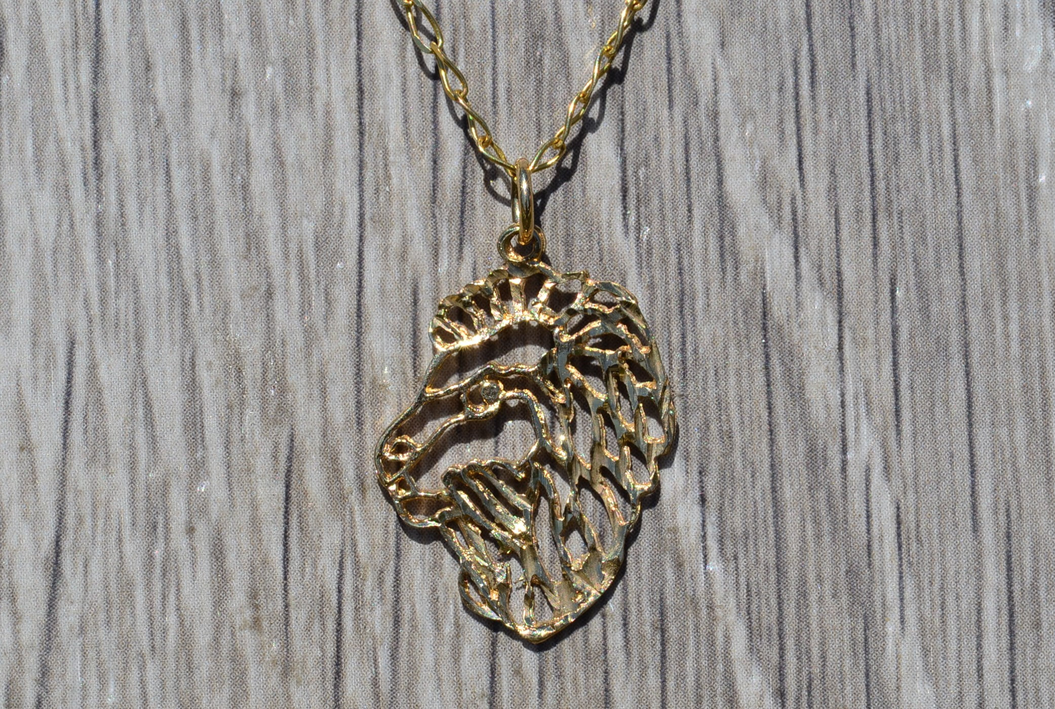 SOLD - 14 Karat Oval Curb Lion Necklace in Yellow Gold