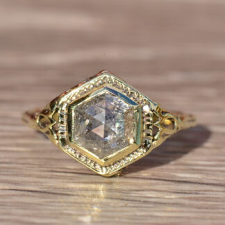 SOLD - The Pimienta:  Amazing Antique Yellow Gold Ring set with Hexagonal Rose Cut Diamond