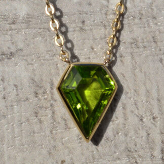 SOLD - The Perrin:  Antique 14 Karat Yellow Gold Kite Shaped Peridot Necklace