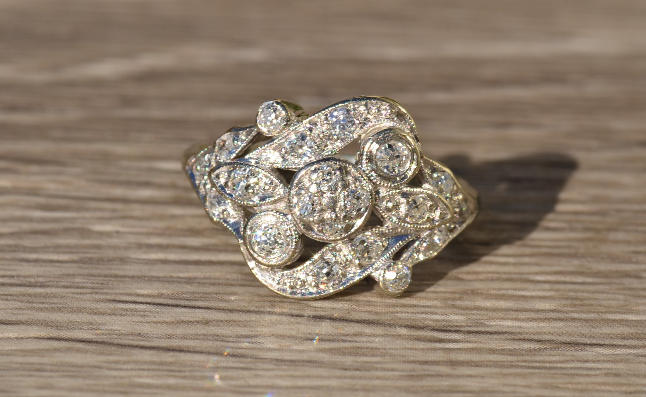 SOLD: The Trena: Antique Art Deco Ladies Platinum and 14K Gold Diamond Ring