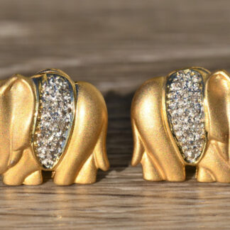 SOLD - The Ronnies:  Ladies 14K Gold Elephant Diamond Earrings