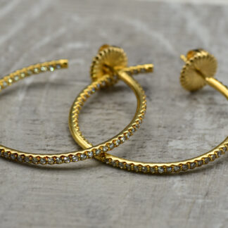 SOLD - The Ruchas:  18K Gold Roberto Coin Inside Out Open Diamond Hoop Earrings