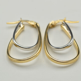 SOLD - The Cosmas: 14K Two Tone Elongated Double Hoop Earrings