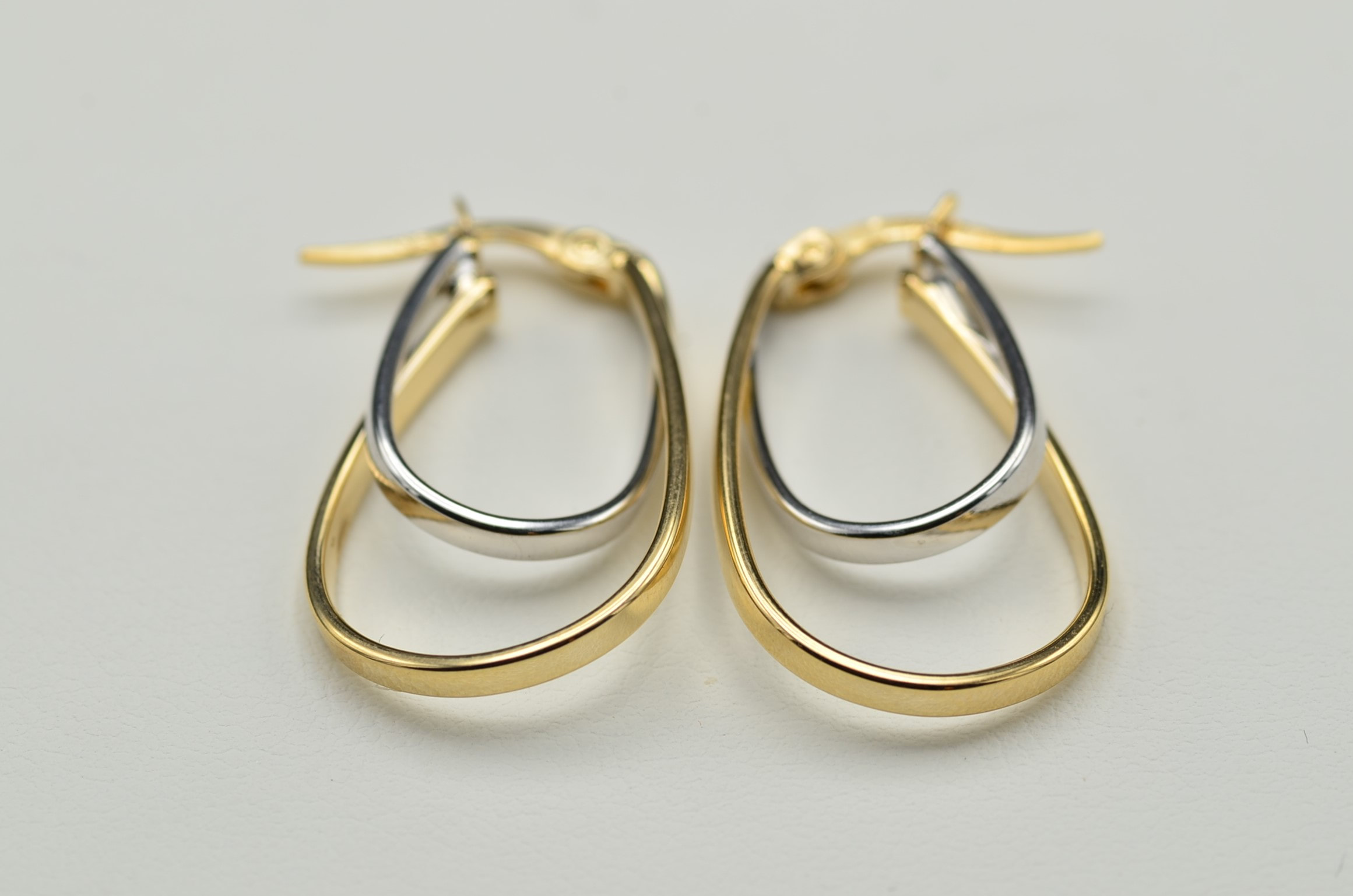 SOLD - The Cosmas: 14K Two Tone Elongated Double Hoop Earrings