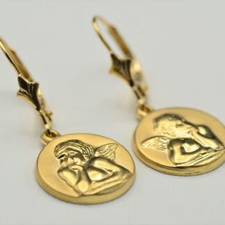 SOLD - The Ornellas:  Ladies 14K Angel Disk Dangler Earrings