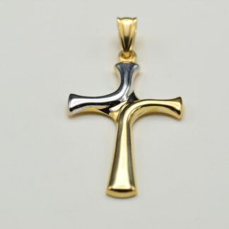 SOLD - 1.25 Inch Two Tone 14K Gold Cross Pendant