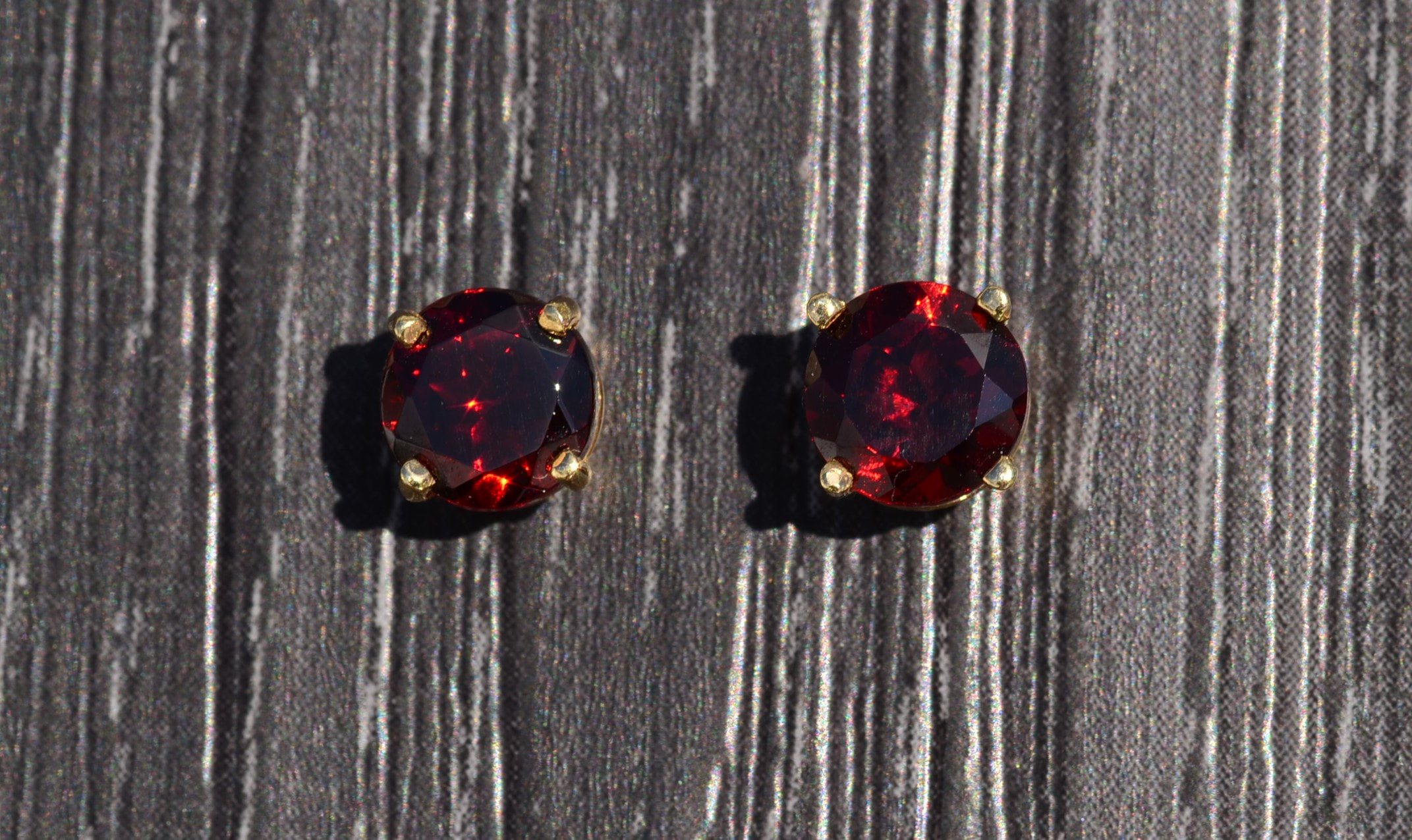 SOLD - The Tullias: Ladies Round Garnet Stud Earrings in 14K Gold