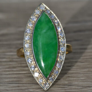 SOLD - The Eladio: Ladies Antique Jadeite and Diamond Cocktail Ring in 14K