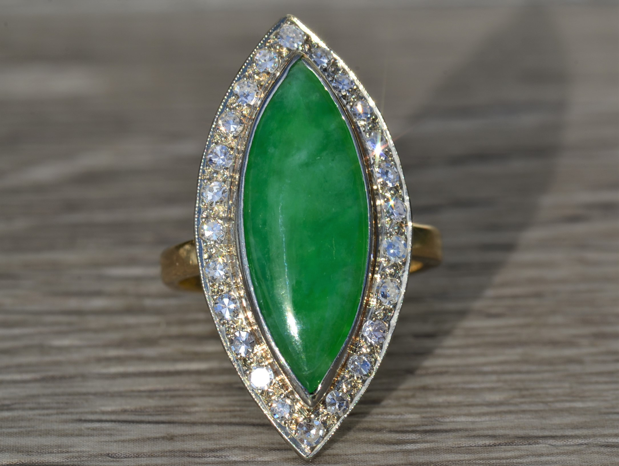 SOLD - The Eladio: Ladies Antique Jadeite and Diamond Cocktail Ring in 14K