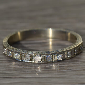 SOLD: The Luisiana:  Ladies Antique 18K White Gold and Diamond Wedding Band Fully Hand Engraved