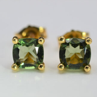 SOLD - The Airlies:  Ladies 14K Yellow Gold Moldavite Stud Earrings