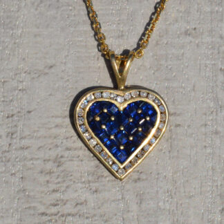 SOLD - The Aleah: Ladies 14K Sapphire and Diamond Heart Necklace