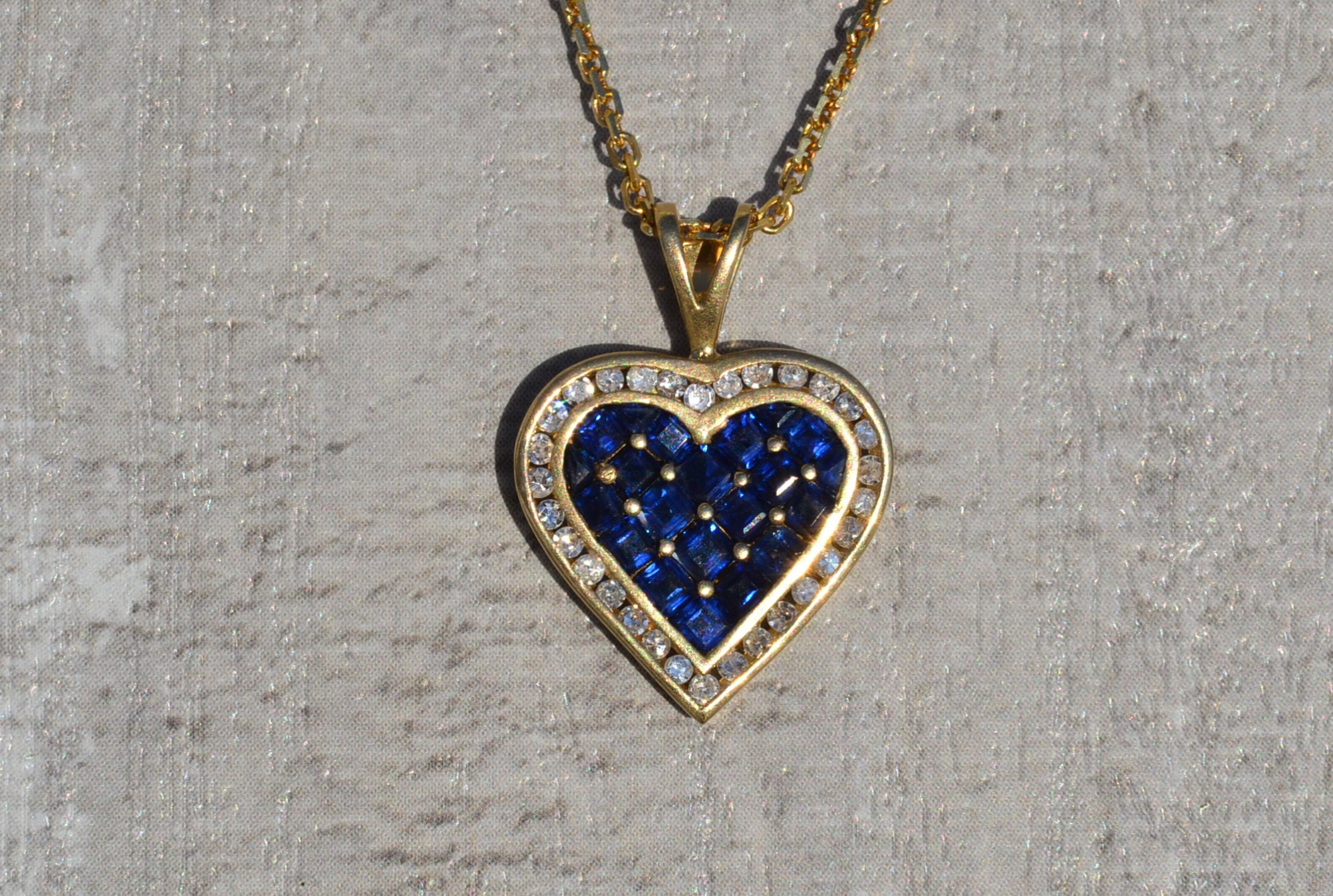SOLD - The Aleah: Ladies 14K Sapphire and Diamond Heart Necklace