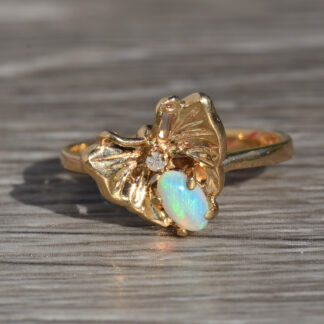 SOLD - The Girasol:  Ladies Vintage 14K Gold Butterfly Opal and Diamond Ring