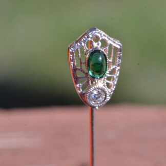 SOLD: The Wilson:  White Gold Cabochon Colombian Emerald & Diamond Stick Pin