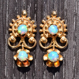 SOLD: The Kenton:  Vintage Victorian Style Opal Earrings in Yellow Gold