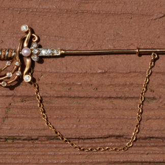 SOLD:The Jupiter:  Tricolor Sword Brooch with Sheath and Set With Diamonds