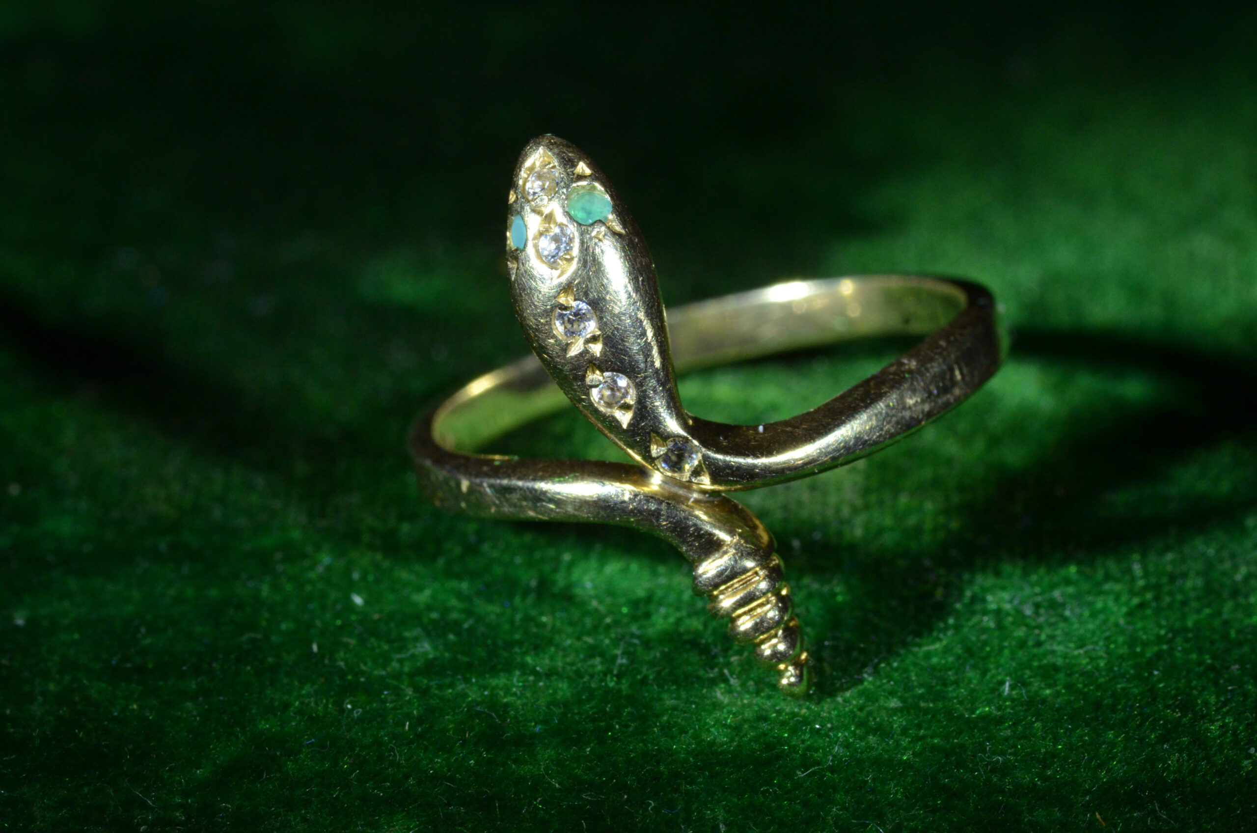 SOLD - The Clearwater: Serpent Ring with Emeralds & Diamonds
